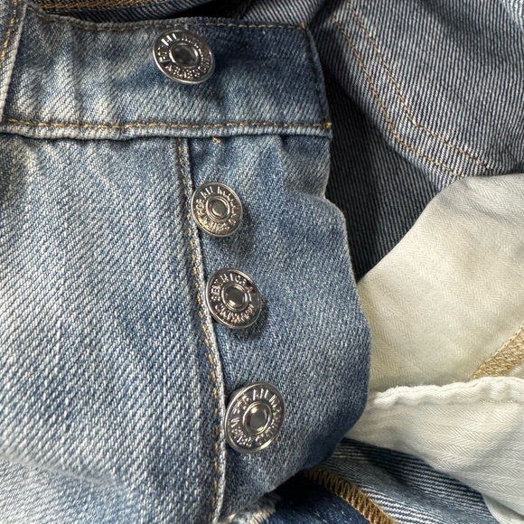 7 For All Mankind Monroe High Rise Cut Off Distressed Denim Blue Jean Shorts 23 - Picture 3 of 9